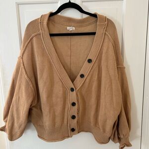 POL TAN OVERSIZED BAILY BUTTON UP CARDIGAN WITH BALLOON SLEEVES SIZE MEDIUM